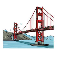 Golden Gate Bridge. Golden Gate Bridge hand-drawn comic illustration. Vector doodle style cartoon illustration