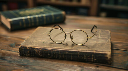 Eyeglasses on a book cover