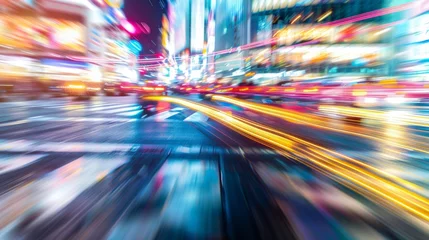 Foto op Canvas Defocused Rush The chaotic blur of a busy intersection is transformed into an abstract canvas with streaks of light and color creating a sense of movement and excitement. . © Justlight