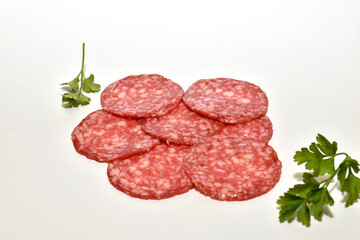 Sausage cut into thin slices.