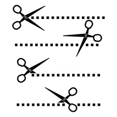 Scissors with cut lines. Scissors icon set Vector illustration