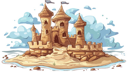 Sand castle in the beach design Hand drawn style vector - obrazy, fototapety, plakaty