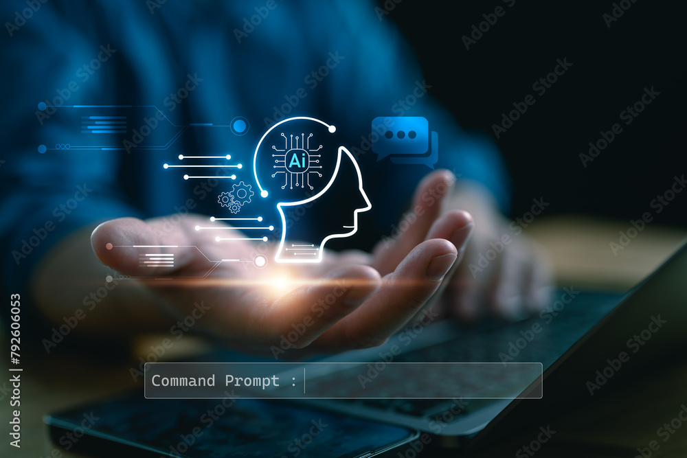 Poster ai technology, artificial intelligence. man using technology smart robot ai, artificial intelligence