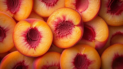 Peach slices forming a beautiful pattern. AI generate illustration - obrazy, fototapety, plakaty
