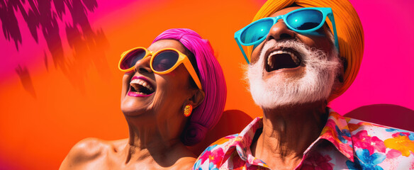 Contemporary elderly individuals showcasing their style in trendy attire, defying age stereotypes with confidence.