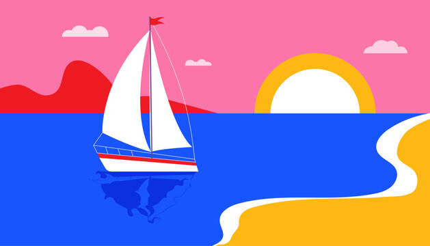 Abstract colorful summer banner background. Summertime holiday, vacation concept design. Modern style flat vector illustration