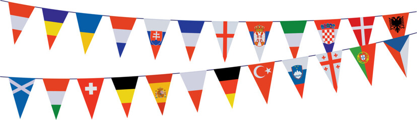 Obraz premium Garlands with pennants in the colors of the participating teams 