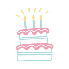Hand drawn birthday cake on white background