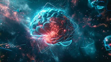 Obraz premium Abstract Cosmic Brain Concept with Starfield and Nebula Backdrop