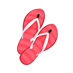 Summer red striped flipflops on a white background