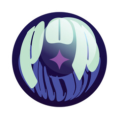 Dark Blue Marble with Circled Pop Culture Typography Inside of this 