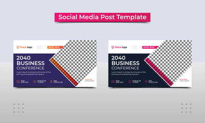 Business webinar and business conference social media banner template. Live conference banner design and online live webinar banner invitation design template.
