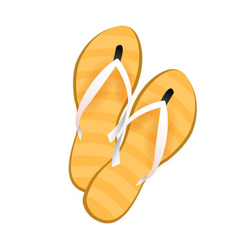 Summer yellow striped flipflops on a white background