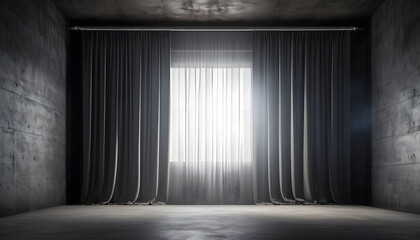 White curtains in front of a window, Empty studio concept for editing and design