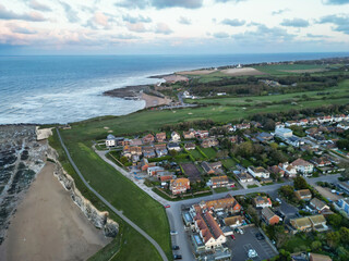 Aerial View of Botany Bay Beach and Sea View During Sunset at Broadstairs Kent, England UK. April...