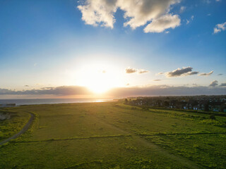 Aerial View of Botany Bay Beach and Sea View During Sunset at Broadstairs Kent, England UK. April...
