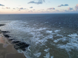 Aerial View of Botany Bay Beach and Sea View During Sunset at Broadstairs Kent, England UK. April 21st, 2024