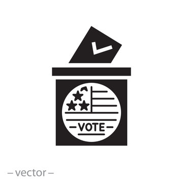 ballot box icon, elections in usa, voting ballot, american presidential elections, flat vector illustration