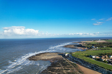Aerial View of Botany Bay Beach and Sea View During Sunset at Broadstairs Kent, England UK. April...