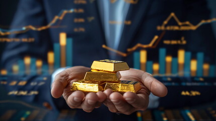 Gold stocks Gold Bars in Hand ai generated