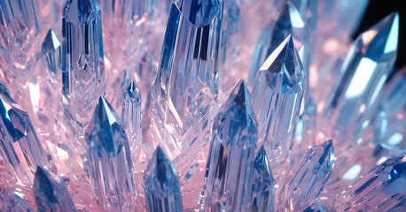Beautiful shine blue and pink abstract crystals, close-up background