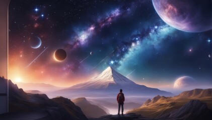 Fototapeta premium Fantasievolle, mystische Welten, fremde Galaxien, Milchstrasse, Sterne