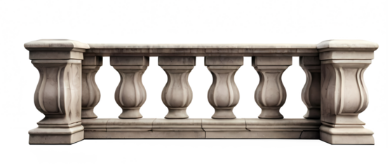 Balcony stone railing isolated on white background	