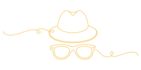 Hat with Sunglass in a line art style. Father's day element vector eps 10