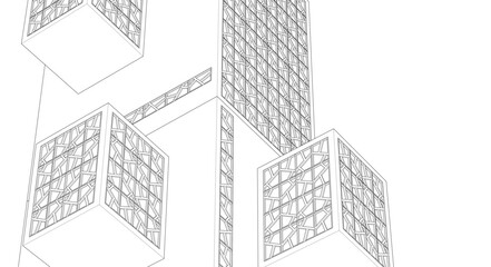 modular modern architecture 3d illustration