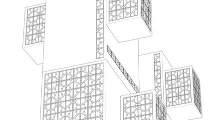 modular modern architecture 3d illustration