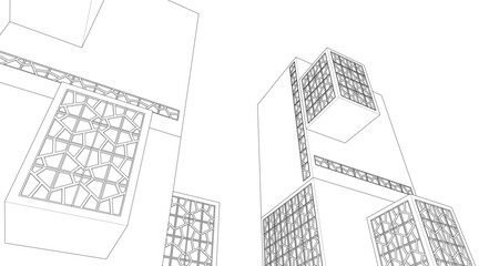 modular modern architecture 3d illustration