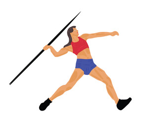 Women throwing a stick. Girl throws a stick isolated on white background. Sprinter fast run. Editable vector EPS available
