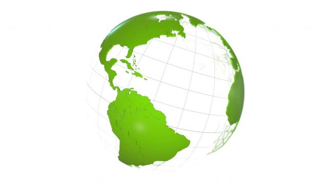 Spinning green world globe. Digital 3D model of earth. Seamless loop 4k
