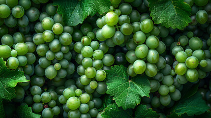 Fresh Green grapes pattern background for market. Close-up grape texture for sale poster and...