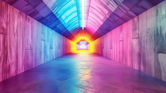 Colorful hexagonal tunnel with vibrant neon lights - Powered by Adobe