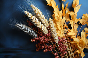 Obraz premium Autumn harvest wheat and dried plants arrangement