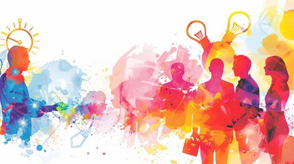 Colorful silhouettes of people networking with creative ideas