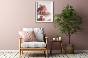 Modern interior design with wooden furniture and indoor plants