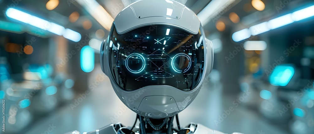 Poster 3d robot in advanced medical technology room controlled by artificial intelligence. concept advanced