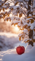 Bright Apple Against Snow Background