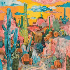 colorful cactus landscape illustration - 792616485