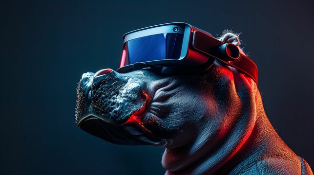 Hipster hippo with vision virtual reality sunglass solid background