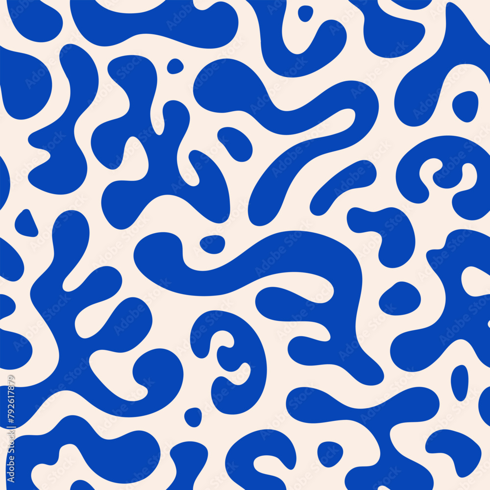 Poster abstract seamless pattern with blue liquid organic shapes. colorful wavy bubbles and drops in trendy