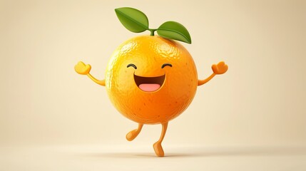 Happy dancing orange character with a cute smile on beige background