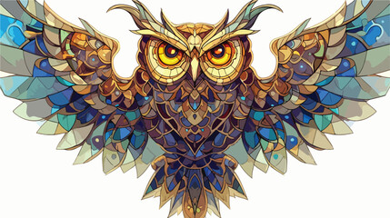 Stained Glass Watercolor Owl Mandala Clipart 2d fla