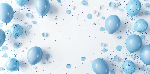 Obraz premium Light blue balloons and silver confetti on a light background
