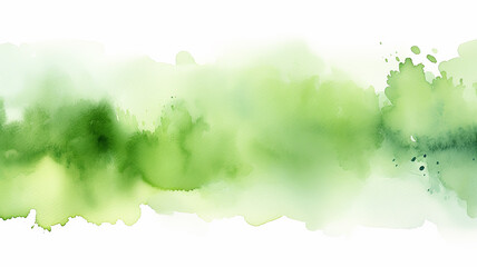 Abstract drawing in green watercolor, a smear of paint on a white background