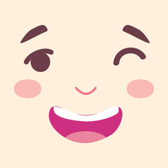 Hand drawn kawaii face, retro cartoon face illustration