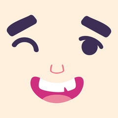 Hand drawn kawaii face, retro cartoon face illustration