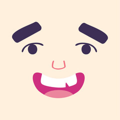 Hand drawn kawaii face, retro cartoon face illustration